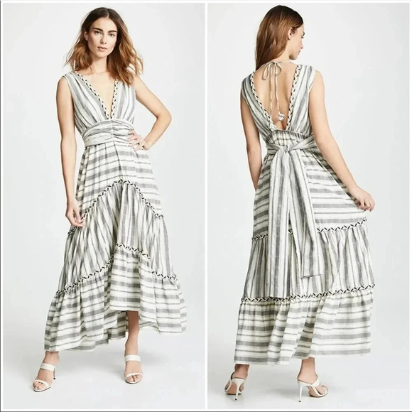 New Misa Los Angeles Stripe Black White Maxi Dress Size Large - Picture 7 of 8
